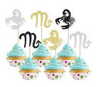 Xsstarmi 24 Pack 12 Constellation Scorpio Cupcake Toppers Glitter Scorpio Cupcake Picks October November Birthday Cupcake Decorations for Horoscope Astrology Birthday Party Cake Decorations