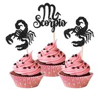 Xsstarmi 24 Pack 12 Constellation Scorpio Cupcake Toppers Glitter Scorpio Cupcake Picks October November Birthday Cake Decorations for Horoscope Astrology Birthday Party Supplies Black