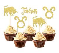 Xsstarmi 24 Pack 12 Constellation Taurus Cupcake Toppers Glitter Taurus Cupcake Picks April May Birthday Cake Decorations for Horoscope Astrology Birthday Party Supplies Gold