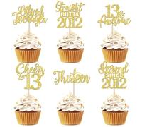 Xsstarmi 24 Pack 13th Birthday Cupcake Toppers Thirteen Happy 13th Official Teenager Straight Outta 2012 Cupcake Picks Cheers to 13 Lengend Since 2012 Cake Decor for 13th Birthday Party Supplies Gold