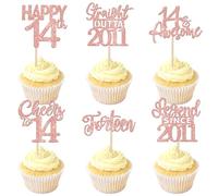 Xsstarmi 24 Pack 14th Birthday Cupcake Toppers Fourteen Happy 14th Straight Outta 2011 Cupcake Picks Cheers to 14 Lengend Since 2011 Cake Decor for 14th Birthday Anniversary Party Supplies Rose Gold