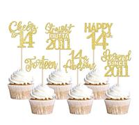 Xsstarmi 24 Pack 14th Birthday Cupcake Toppers Fourteen Happy 14th Straight Outta 2011 Cupcake Picks Cheers to 14 Lengend Since 2011 Cake Decor for 14th Birthday Anniversary Party Supplies Gold