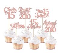 Xsstarmi 24 Pack 15th Birthday Cupcake Toppers Fifteen Mis 15 Quince Straight Outta 2010 Cupcake Picks Cheers to 15 Lengend Since 2010 Cake Decor for 15th Birthday Anniversary Party Supplies Rose Gold