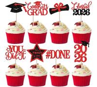 Xsstarmi 24 Pack 2026 Graduation Cupcake Toppers Red Glitter Star You Did It Diploma Done Cupcake Picks for Congrats Grad 2026 Graduation Party Cake Decorations Supplies