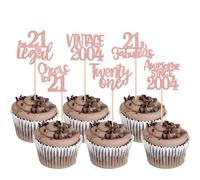 Xsstarmi 24 Pack 21st Birthday Cupcake Toppers Glitter Twenty one Legal 21 Fabulous Vintage 2004 Cupcake Picks for Cheers to 21 Years 21st Birthday Wedding Anniversary Party Cake Decorations Rose Gold