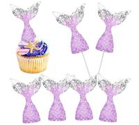 Xsstarmi 24 Pack 3D Mermaid Tail Cupcake Toppers Under the Sea Mini Acrylic Mermaid Tail Cupcake Picks for Sea Animal Mermaid Theme Baby Shower Birthday Party Cake Decorations Purple Silver