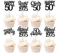 Xsstarmi 24 Pack Black Happy 50th Birthday Cupcake Toppers Fifty Straight Outta 1975 Cupcake Picks Cheers to 50 Lengend Since 1975 Cake Decorations for 50th Birthday Anniversary Party Supplies