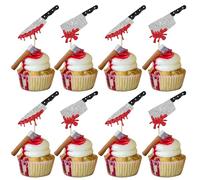 Xsstarmi 24 Pack Blood Knife Cupcake Toppers Glitter Have a Killer Theme Birthday Cupcake Picks for Horrible Birthday Halloween Party Cake Decorations