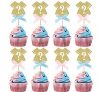 Xsstarmi 24 Pack Boy or Girl Cupcake Toppers Glitter Bow Tie Pink or Blue Cupcake Picks He or She Cupcake Decorations for Gender Reveal Theme Baby Shower Birthday Party Cake Decorations Supplies Gold