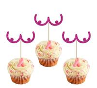 Xsstarmi 24 Pack Breast Cancer Awareness Cupcake Toppers Glitter Breast Cupcake Picks Breast Cancer Cake Decorations for Believe Hope Pink Ribbon Party Decorations Pink