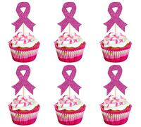 Xsstarmi 24 Pack Breast Cancer Awareness Cupcake Toppers Glitter Pink Ribbon Fight Beliveve Cupcake Picks Decoration for Breast Theme Love Women Health Pink Ribbon Party Cake Decorations