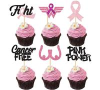Xsstarmi 24 Pack Breast Cancer Awareness Cupcake Toppers Glitter Pink Ribbon Fight Cupcake Picks Breast Theme Love Women Health Party Cake Decoration for Pink Ribbon Party Decorations