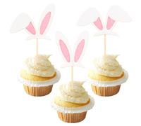 Xsstarmi 24 Pack Bunny Ear Cupcake Toppers Glitter Easter Rabbit Ears Cupcake Picks Decoration for Happy Easter Theme Baby Shower Spring Easter Birthday Party Cake Decorations Supplies