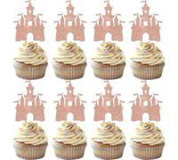 Xsstarmi 24 Pack Castle Cupcake Toppers Sticks Glitter King Queen Prince Princess Castle Cupcake Picks for Baby Shower Kids Birthday Party Cake Decorations Supplies Rose Gold