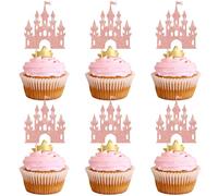 Xsstarmi 24 Pack Castle Theme Cupcake Toppers Glitter Queen Princess Castle Cupcake Picks Queen Princess Birthday Cake Decorations for Baby Shower Wedding Birthday Party Supplies Rose Gold