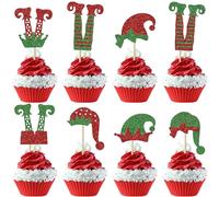 Xsstarmi 24 Pack Christmas Elf Cupcake Toppers Glitter Santa Hat Christmas Elf Legs Cupcake Picks Merry Christmas Cake Decorations Baby Shower Kids Birthday Christmas Party Decorations (UKXM592-A)