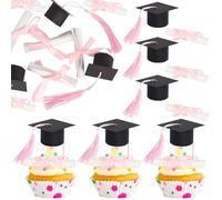 Xsstarmi 24 Pack Congrats Grad Cupcake Toppers Diploma Done Grad Cap Cupcake Picks Class of 2025 Graduation Cupcake Decorations for Prom 2025 Graduation Theme Party Cake Decorations Black Pink