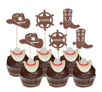 Xsstarmi 24 Pack Cowboy Hat Boot Cupcake Toppers Western Birthday Cake Decorations Cowboy Rodeo Cupcake Toothpicks for Baby Shower Western Party Decorations Brown