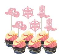 Xsstarmi 24 Pack Cowgirl Hat Boot Cupcake Toppers Western Birthday Cake Decorations Rodeo Baby Shower Cupcake Toothpicks for Western Theme Party Decorations Supplies Pink