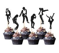 Xsstarmi 24 Pack Dancing King Jackson Cupcake Toppers Glitter Jazz Tap Cupcake Picks Forever God Art Dance Cake Decorations for Dance Theme Music Birthday Party Supplies Black