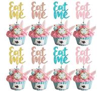 Xsstarmi 24 Pack Eat Me Cupcake Toppers Glitter Take One Try Me Cupcake Picks Tea Party Cupcake Decorations for Wonderland Baby Shower Kids Boys Girls Birthday Party Cake Decorations Supplies