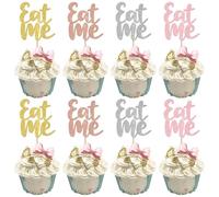 Xsstarmi 24 Pack Eat Me Cupcake Toppers Glitter Try Me Take One Cupcake Picks Wonderland Tea Party Cupcake Decorations for Baby Shower Kids Boys Girls Birthday Party Cake Decorations Supplies