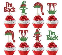 Xsstarmi 24 Pack Elf Cupcake Toppers Green Red Glitter Santa Hat I'm Back Elf Legs Christmas Cupcake Picks for Merry Christmas New Year Holiday Baby Shower Birthday Party Cake Decorations