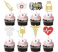 Xsstarmi 24 Pack Glitter Nurse Cupcake Toppers Nurse Graduation Decorations Nurse Cap Hear Rn Themed Nursing Cupcake Picks for Medical Rn Themed Nurse Party Cake Decorations
