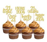 Xsstarmi 24 Pack Gold 21st Birthday Cupcake Toppers Twenty one Legal 21 Fabulous Vintage 2004 Cupcake Picks for Awesome Since 2004 Cheers to 21st Birthday Wedding Anniversary Party Cake Decorations