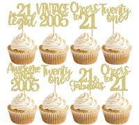 Xsstarmi 24 Pack Gold 21st Birthday Cupcake Toppers Twenty one Legal 21 Fabulous Vintage 2005 Cupcake Picks for Awesome Since 2005 Cheers to 21st Birthday Wedding Anniversary Party Cake Decorations