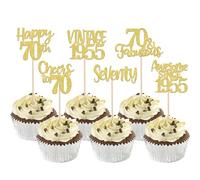 Xsstarmi 24 Pack Gold Happy 70th Birthday Cupcake Toppers Seventy 70 Fabulous Vintage 1955 Cupcake Picks for Awesome Since 1955 Cheers to 70th Birthday Wedding Anniversary Party Cake Decorations