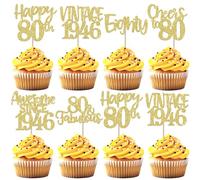 Xsstarmi 24 Pack Gold Happy 80th Birthday Cupcake Toppers Eighty 80 Fabulous Vintage 1946 Cupcake Picks for Awesome Since 1946 Cheers to 80th Birthday Wedding Anniversary Party Cake Decorations