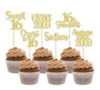 Xsstarmi 24 Pack Gold Sweet 16th Birthday Cupcake Toppers Sixteen 16 Fabulous Vintage 2008 Cupcake Picks for Awesome Since 2008 Cheers to 16th Birthday Wedding Anniversary Party Cake Decorations