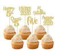 Xsstarmi 24 Pack Gold Sweet 5th Birthday Cupcake Toppers Five 5 Fabulous Vintage 2020 Cupcake Picks for Awesome Since 2020 Cheers to 5th Birthday Wedding Anniversary Party Cake Decorations
