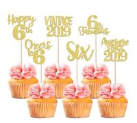 Xsstarmi 24 Pack Gold Sweet 6th Birthday Cupcake Toppers Six 6 Fabulous Vintage 2019 Cupcake Picks for Awesome Since 2019 Cheers to 6th Birthday Wedding Anniversary Party Cake Decorations