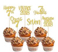 Xsstarmi 24 Pack Gold Sweet 7th Birthday Cupcake Toppers Seven 7 Fabulous Vintage 2018 Cupcake Picks for Awesome Since 2018 Cheers to 7th Birthday Wedding Anniversary Party Cake Decorations