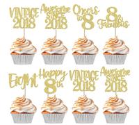 Xsstarmi 24 Pack Gold Sweet 8th Birthday Cupcake Toppers Eight 8 Fabulous Vintage 2018 Cupcake Picks for Awesome Since 2018 Cheers to 8th Birthday Wedding Anniversary Party Cake Decorations