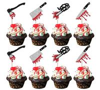 Xsstarmi 24 Pack Halloween Knife Cupcake Toppers Horror Blood Knife Cupcake Picks Have a Killer Birthday Cake Decorations for Halloween Blood Knife Theme Birthday Party Decors