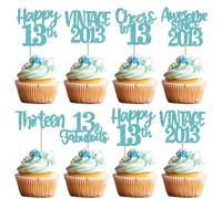 Xsstarmi 24 Pack Happy 13th Birthday Cupcake Toppers Glitter Awesome Since 2013 Vintace Cupcake Picks for Cheers to 13 Fabulous Thirteen Birthday Party Cake Decorations Supplies Light Blue