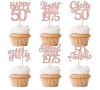 Xsstarmi 24 Pack Happy 50th Birthday Cupcake Toppers Fifty Straight Outta 1975 Cupcake Picks Cheers to 50 Lengend Since 1975 Cake Decorations for 50th Birthday Party Decorations Supplies Rose Gold