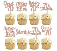 Xsstarmi 24 Pack Happy 70th Birthday Cupcake Toppers Glitter Seventy 70 Fabulous Vintage 1955 Cupcake Picks for Cheers to 70 Years 70th Birthday Wedding Anniversary Party Cake Decorations Rose Gold