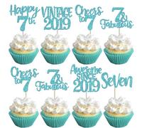 Xsstarmi 24 Pack Happy 7th Birthday Cupcake Toppers Glitter Awesome Since 2019 Vintace Cupcake Picks for Cheers to 7 Fabulous Seven Birthday Party Cake Decorations Supplies Light Blue