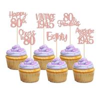 Xsstarmi 24 Pack Happy 80th Birthday Cupcake Toppers Glitter Eighty 80 Fabulous Vintage 1945 Cupcake Picks for Cheers to 80 Years 80th Birthday Wedding Anniversary Party Cake Decorations Rose Gold