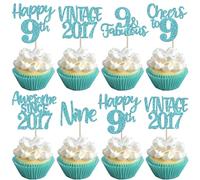 Xsstarmi 24 Pack Happy 9th Birthday Cupcake Toppers Glitter Awesome Since 2017 Vintace Cupcake Picks for Cheers to 9 Fabulous Nine Birthday Party Cake Decorations Supplies Light Blue