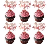 Xsstarmi 24 Pack Happy Birthday Cupcake Toppers Star Glitter Celebrating Birthday Cupcake Picks for Baby Shower Birthday Party Cake Decorations Supplies Rose Gold