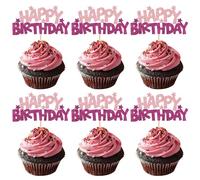 Xsstarmi 24 Pack Happy Birthday Theme Cupcake Toppers Rose Red Glitter Star Boys Girls Princess Birthday Theme Cupcake Picks Decoration for Baby Shower Happy Birthday Party Cake Decorations