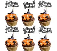 Xsstarmi 24 Pack Happy Halloween Cupcake Toppers Glitter Spider Web Cupcake Picks Halloween Ghost Cupcake Decorations for Halloween Theme Birthday Party Cake Decorations Supplies Black