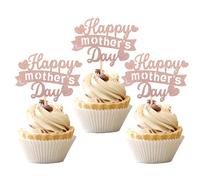Xsstarmi 24 Pack Happy Mother's Day Cupcake Toppers Glitter Heart Best Mom Cupcake Picks for Happy Mother's Day Theme Women Birthday Party Cake Decorations Supplies Rose Gold