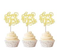 Xsstarmi 24 Pack Happy New Year Cupcake Toppers Glitter Fireworks Welcome to 2025 Cupcake Picks for Happy New Year 2025 Celebrate Party Cake Decorations Supplies Gold