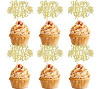 Xsstarmi 24 Pack Happy New Year Cupcake Toppers Gold Fireworks Glitter Hello Welcome to 2025 Cupcake Picks for 2025 Happy New Year Celebrate Party Cake Decorations Supplies